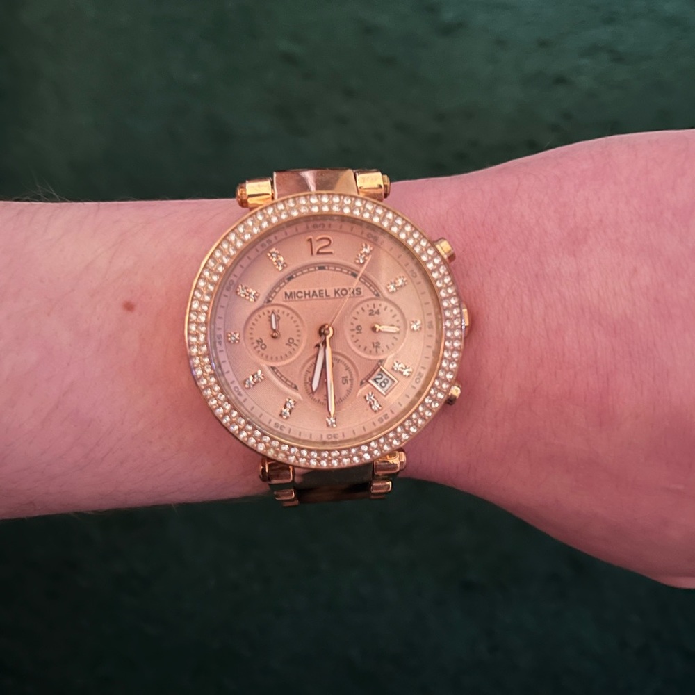 tortoise shell rose gold and pink micheal kors watch only need new battery